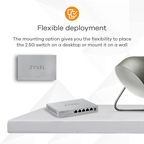 Zyxel 5-Port 100M/1G/2.5G Ethernet (RJ-45) Multi-Gigabit Unmanaged Switch | Plug and Play | Fanless Quiet | Desktop and Wall Mount | Auto MDI/MDIXSupport | Gaming (MG-105) - Image 5