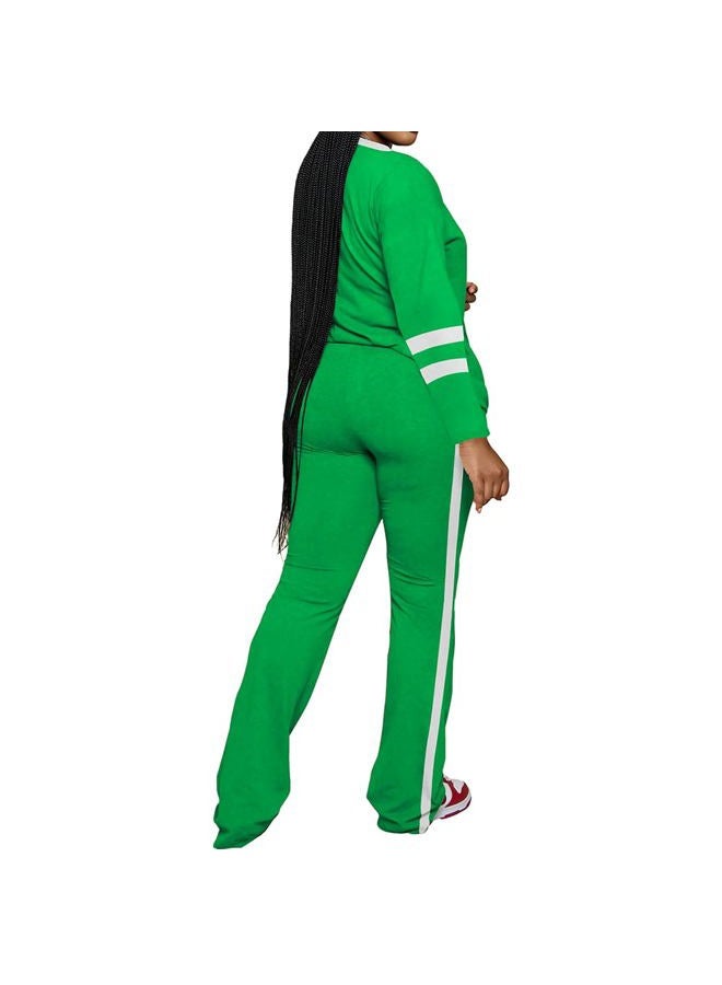 PINSV 2 Piece Sets for Women Fall Casual Outfits Long Sleeve Top and Flare Pants Lounge Sets Track suit, Green, S - Image 4