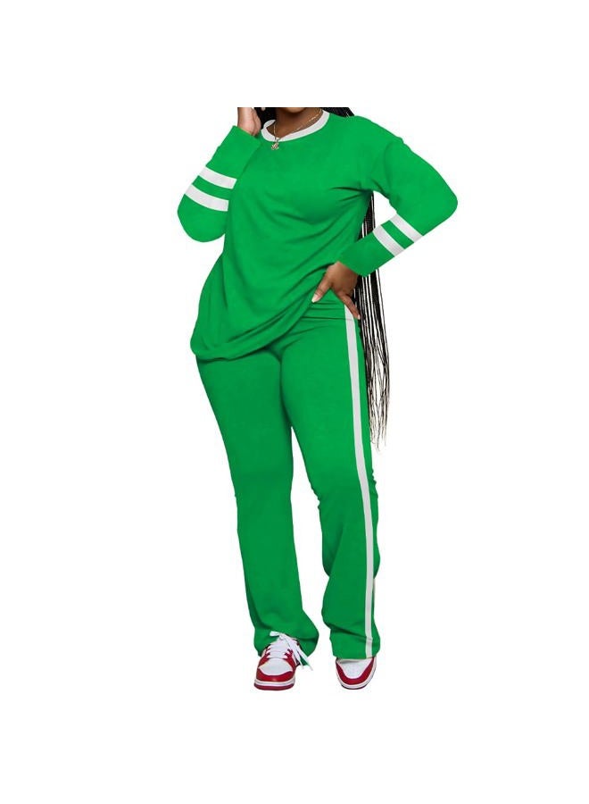 PINSV 2 Piece Sets for Women Fall Casual Outfits Long Sleeve Top and Flare Pants Lounge Sets Track suit, Green, S - Image 5