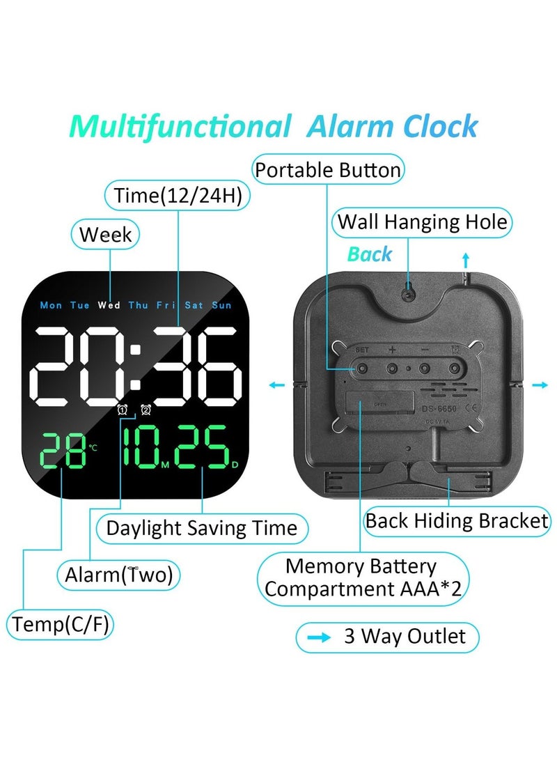 HOMESTAR ساعة حائط رقمية، ساعة LED مع جهاز تحكم عن بعد لتزيين غرفة المعيشة، الأسبوع، التاريخ، درجة الحرارة بـ 3 ألوان، سطوع تلقائي، قائمة ومعلقة، البطاريات غير مشمولة - Image 3