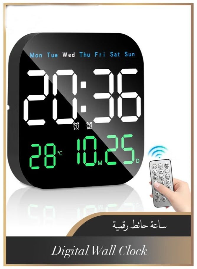 HOMESTAR ساعة حائط رقمية، ساعة LED مع جهاز تحكم عن بعد لتزيين غرفة المعيشة، الأسبوع، التاريخ، درجة الحرارة بـ 3 ألوان، سطوع تلقائي، قائمة ومعلقة، البطاريات غير مشمولة - Image 1