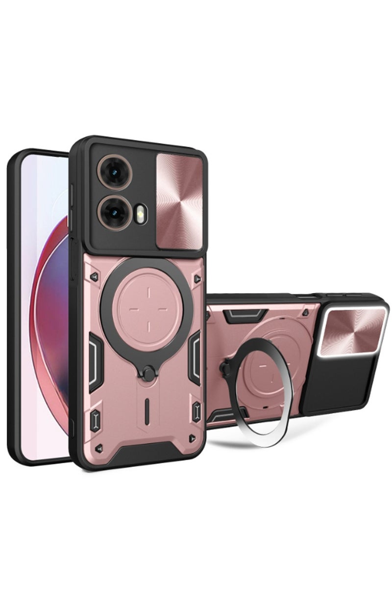 for Motorola G35 5G Case, Slide Camera Lens Cover, Magnetic Ring Holder Kickstand Protective Phone Case for Motorola G35 5G, Pink. - Image 1