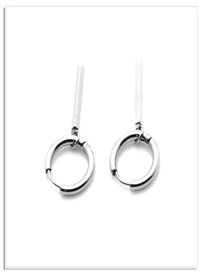 Xusamss Punk Jewelry Stainless Steel Huggie Hinged Earrings Bar Dangle Drop Earrings - Image 4