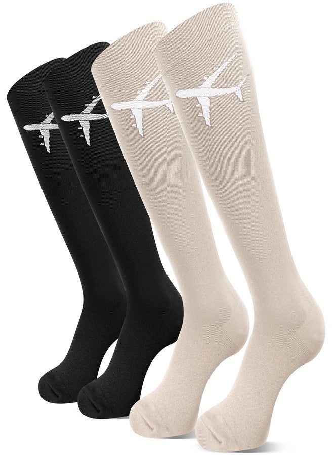 Skicuff 2 Pairs Travel Compression Socks for Men Women 15-25 mmHg Graduated Knee High Compression Socks for Travel and Flight(Classic) - Image 1