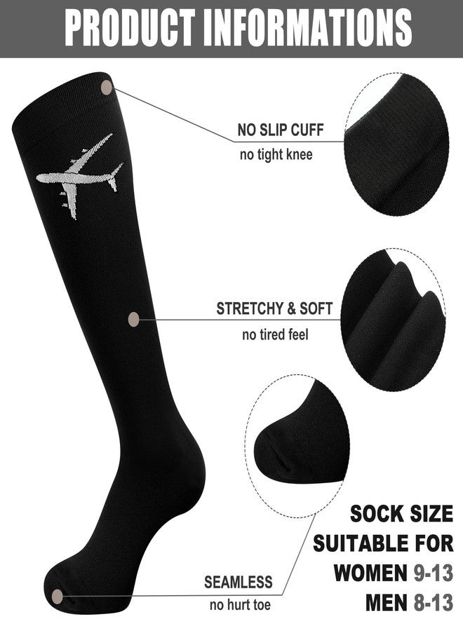 Skicuff 2 Pairs Travel Compression Socks for Men Women 15-25 mmHg Graduated Knee High Compression Socks for Travel and Flight(Classic) - Image 4