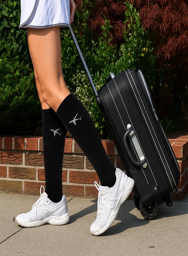 Skicuff 2 Pairs Travel Compression Socks for Men Women 15-25 mmHg Graduated Knee High Compression Socks for Travel and Flight(Classic) - Image 2