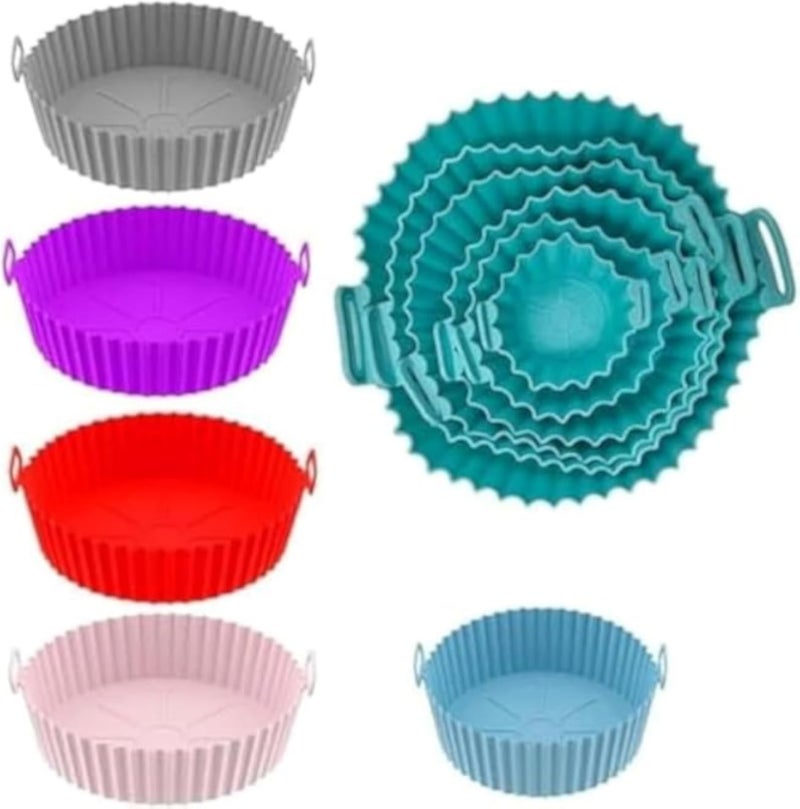 مجموعة دي لوخو المكونة من 6 قطع من أواني ورق السيليكون للقلاية الهوائية، ملحقات قابلة لإعادة الاستخدام وغير لاصقة للقلاية الهوائية، صينية طهي مقاومة للحرارة، صينية خبز، طبق دائري من ورق السيليكون، سهلة التنظيف، قلي بدون زيت