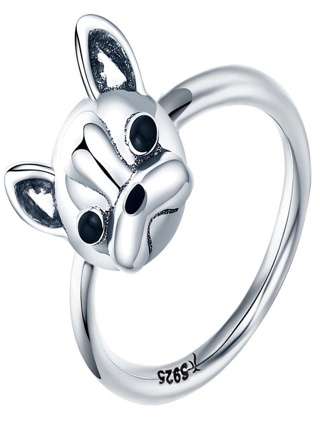 Presentski French Bulldog Sterling Silver Ring Birthday Rings Band for Women - Image 1
