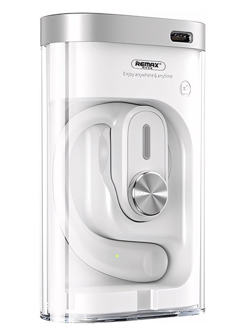 Remax Mena Earbuds Open Buds P3 Bluetooth Series Metal Open-Ear OWS Wireless Earphone With Ear Hook Charging Case Built-in Mic Waterproof Headset (White)  - Image 1
