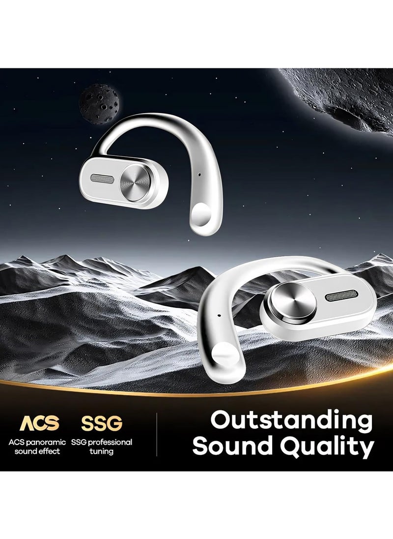 Remax Mena Earbuds Open Buds P3 Bluetooth Series Metal Open-Ear OWS Wireless Earphone With Ear Hook Charging Case Built-in Mic Waterproof Headset (White)  - Image 2
