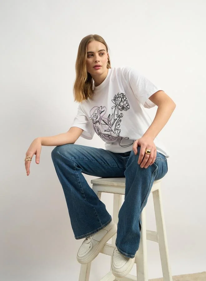 Styli Graphic Print Round Neck Oversized T-Shirt