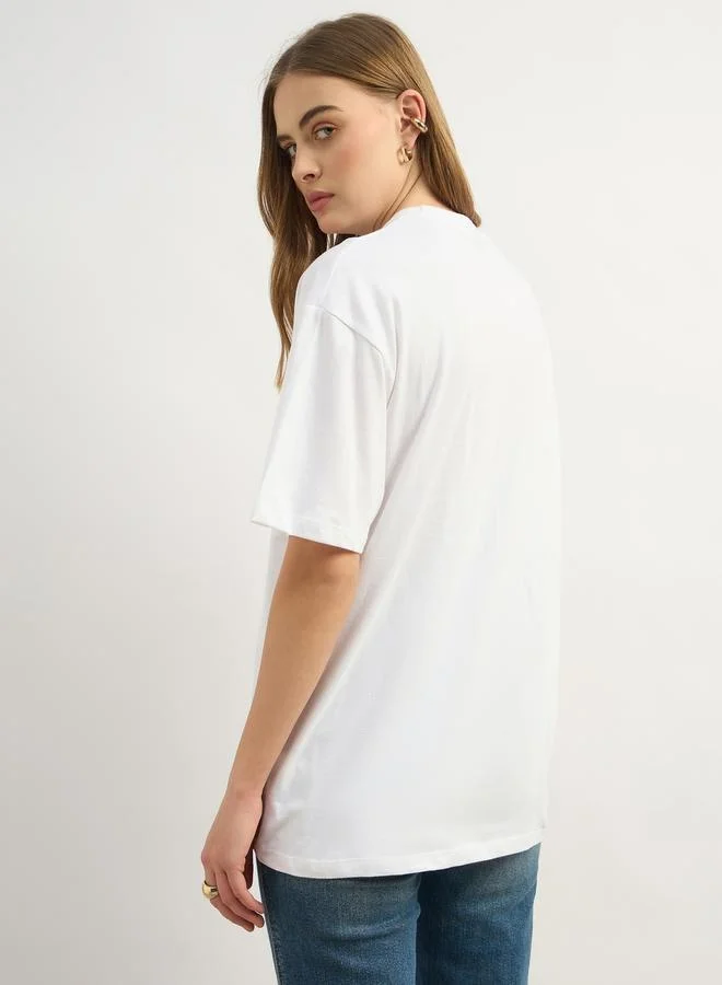 Styli Graphic Print Round Neck Oversized T-Shirt