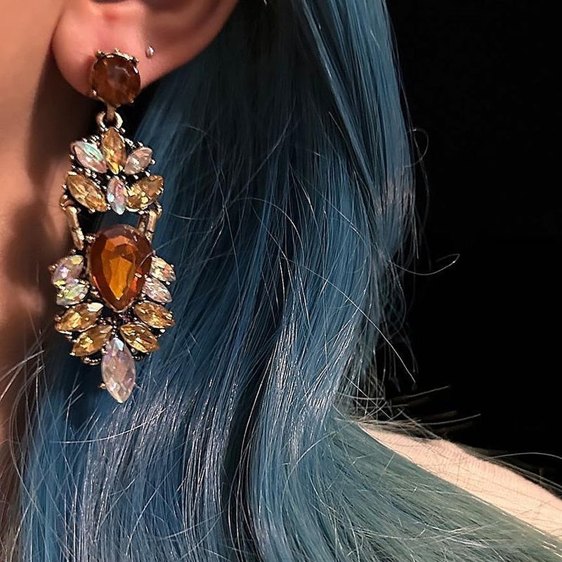 Uarein Vintage Rhinestone Earrings for Women Fancy Crystal Cluster Drop Earring Colorful Champagne Crystal Chandelier Statement Earring Prom Bridal Wedding Jewelry (Drop) - Image 2