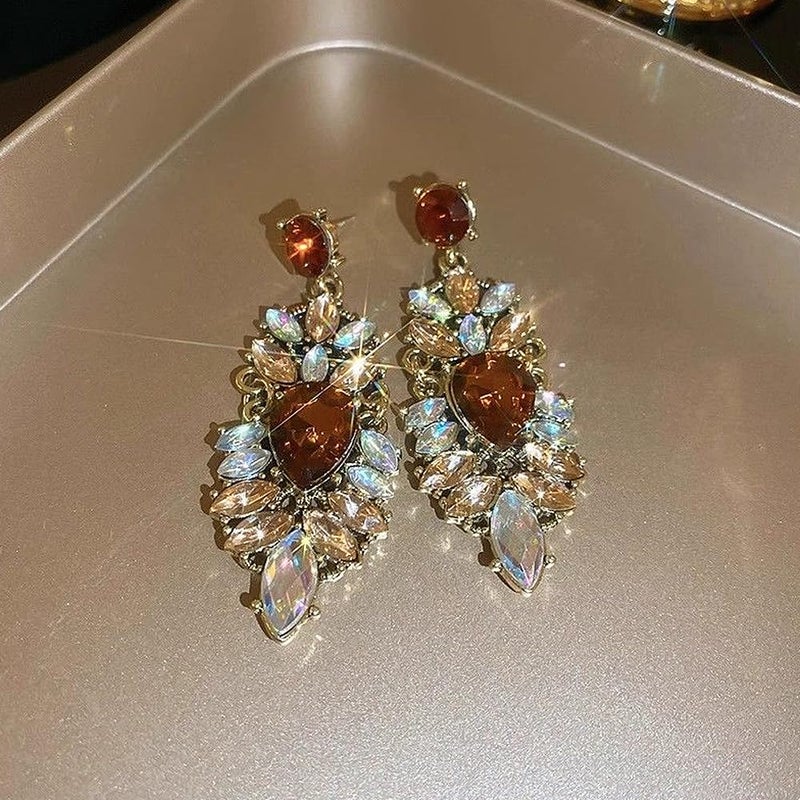 Uarein Vintage Rhinestone Earrings for Women Fancy Crystal Cluster Drop Earring Colorful Champagne Crystal Chandelier Statement Earring Prom Bridal Wedding Jewelry (Drop) - Image 5