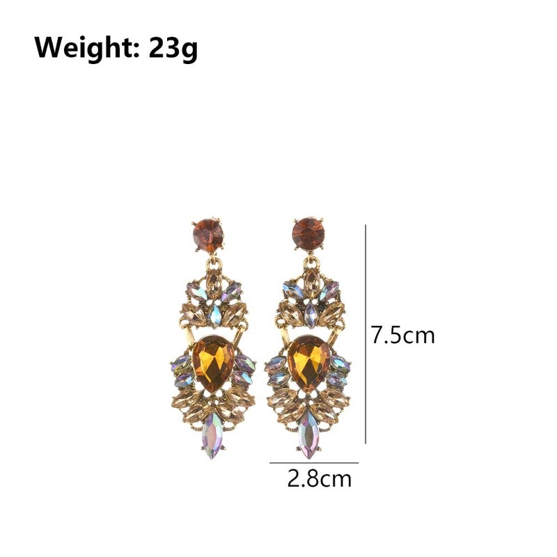 Uarein Vintage Rhinestone Earrings for Women Fancy Crystal Cluster Drop Earring Colorful Champagne Crystal Chandelier Statement Earring Prom Bridal Wedding Jewelry (Drop) - Image 3