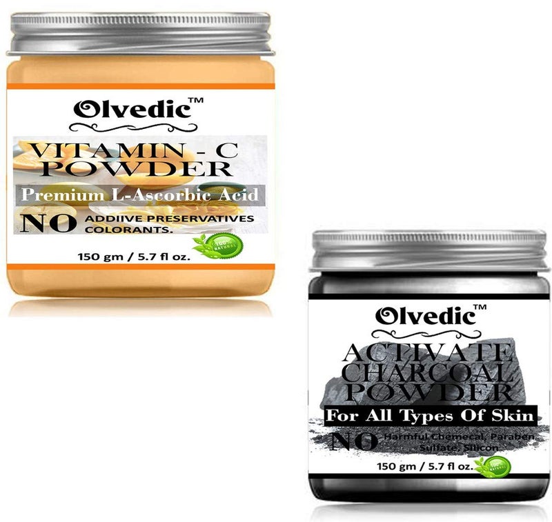 OLVEDIC Olvedic Pure Organic Charcoal powder  Vitamin C Powder For Skin Care  Hair CarePack of 2 150 gm Each - Image 1