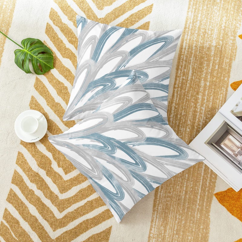 CaliTime Throw Pillow Cases Pack of 2 Cozy Fleece Two-tone Abstract Feather Decorative Cushion Covers for Couch Bed Sofa Farmhouse Decoration 20 X 20 Inches Smoke Blue Grey - Image 2