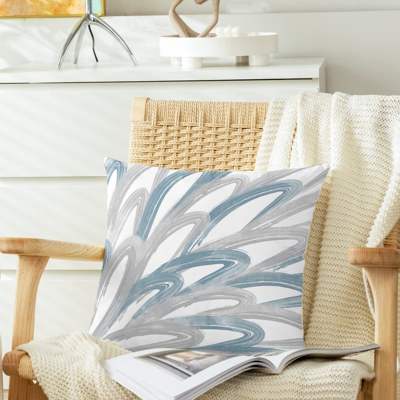 CaliTime Throw Pillow Cases Pack of 2 Cozy Fleece Two-tone Abstract Feather Decorative Cushion Covers for Couch Bed Sofa Farmhouse Decoration 20 X 20 Inches Smoke Blue Grey - Image 3
