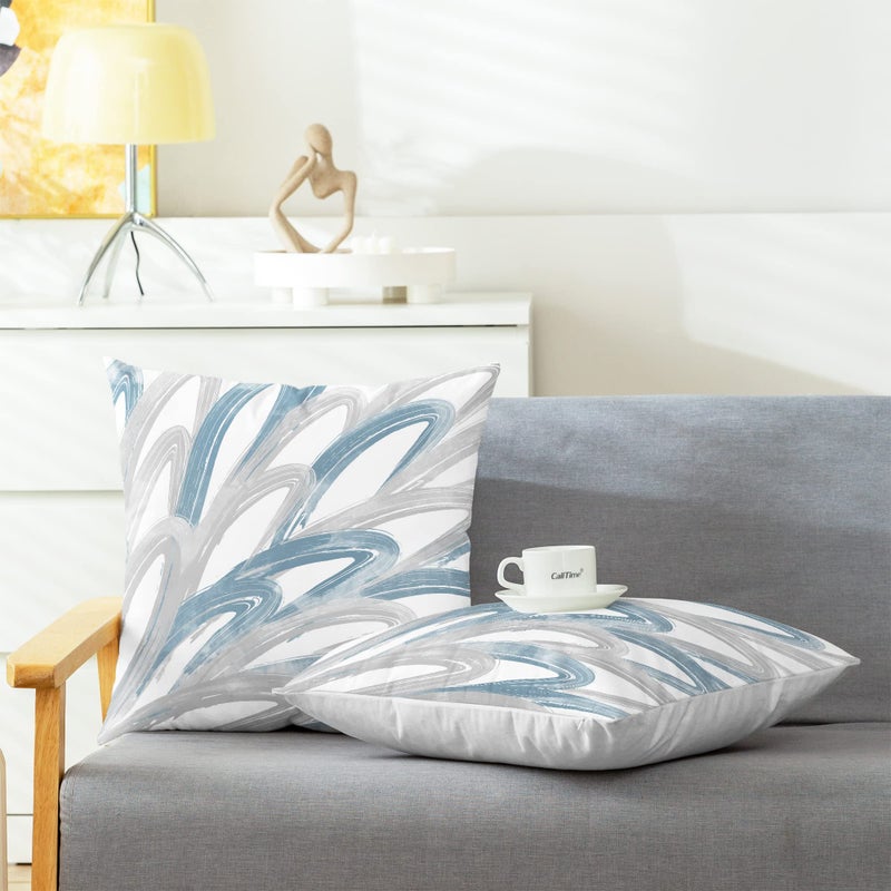 CaliTime Throw Pillow Cases Pack of 2 Cozy Fleece Two-tone Abstract Feather Decorative Cushion Covers for Couch Bed Sofa Farmhouse Decoration 20 X 20 Inches Smoke Blue Grey - Image 4