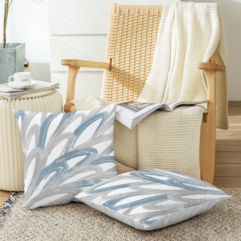 CaliTime Throw Pillow Cases Pack of 2 Cozy Fleece Two-tone Abstract Feather Decorative Cushion Covers for Couch Bed Sofa Farmhouse Decoration 20 X 20 Inches Smoke Blue Grey - Image 5