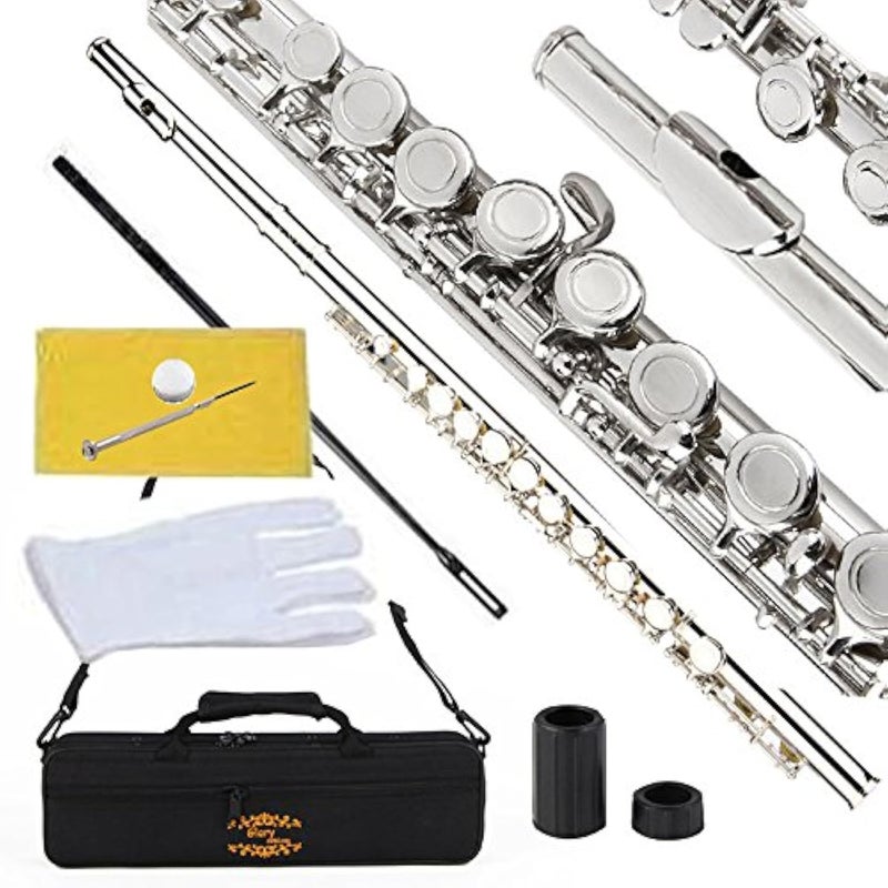Glory Closed Hole C Flute With Case, Tuning Rod,Joint Grease and Cloth, Gloves, Nickel Siver - Image 1