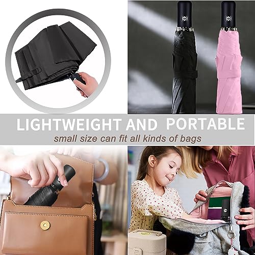 SIEPASA Two Packs Auto Open & Close Small Travel Umbrella Compact for Backpack-Umbrellas for Rain, Windproof Lightweight Strong Mini Portable Umbrellas for Men and Women.(Black & Pink, 2 Pack) - Image 4