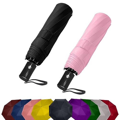 SIEPASA Two Packs Auto Open & Close Small Travel Umbrella Compact for Backpack-Umbrellas for Rain, Windproof Lightweight Strong Mini Portable Umbrellas for Men and Women.(Black & Pink, 2 Pack) - Image 1