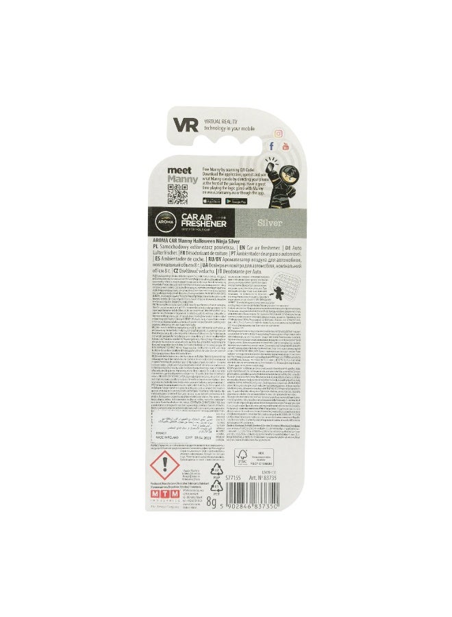 أروما معطر جو للسيارة من أروما، ماني ذا نينجا (برائحة فضية)، غير سام، صديق للبيئة، رائحة تدوم طويلاً، يعمل بتدفق الهواء، مقاوم للانسكاب، يُثبت على فتحة تهوية السيارة، آمن للأطفال/الحوامل، تصميم أنيق وجميل. - Image 3