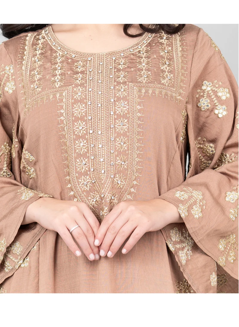 IKKXA Radiant Embroidered Jalabiya IK1019 Brown