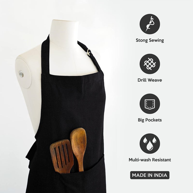 Ecotribe Set of 2 Cotton Apron for Kitchen-Adjustable Belt-Unisex Apron with Utility Pocket-Cooking Kitchen Apron-Free Size - Image 4