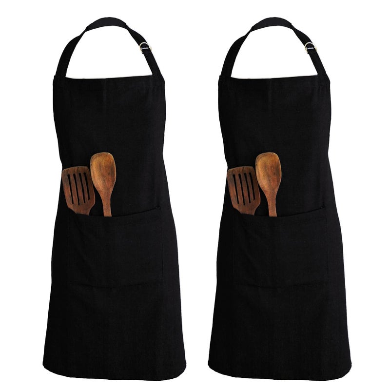 Ecotribe Set of 2 Cotton Apron for Kitchen-Adjustable Belt-Unisex Apron with Utility Pocket-Cooking Kitchen Apron-Free Size - Image 1