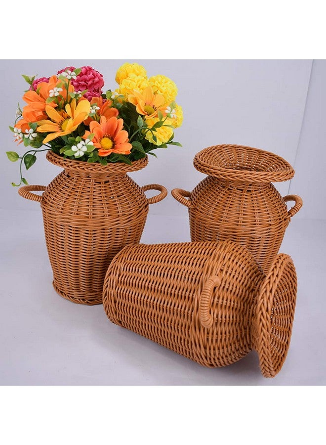 Cabilock Rattan Long Dried Floral Vase Flower Basket Rustic Woven Flower Arrangement Holder Farmhouse Dry Flower Vase Pot Decorative Desk Table Modern Flower Rattan Flower Holder Pot Artificial Flowers Vase - Image 5