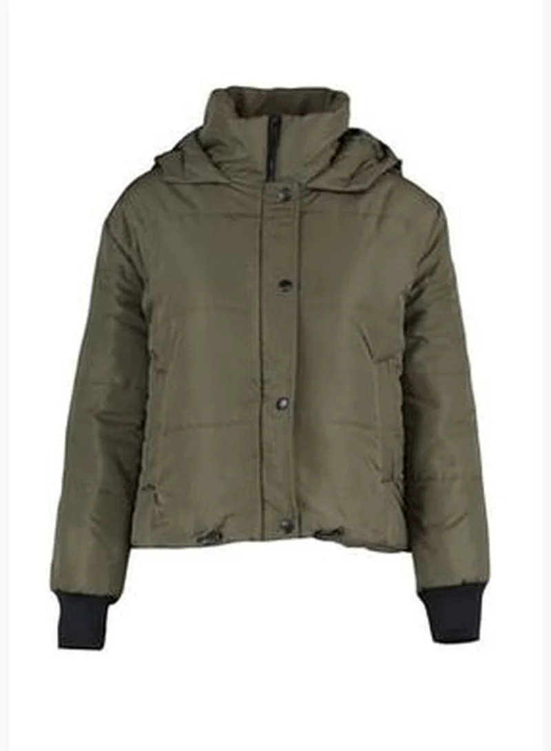 trendyol Khaki Oversize Hooded Zippered Down Jacket TWOAW21MO0144