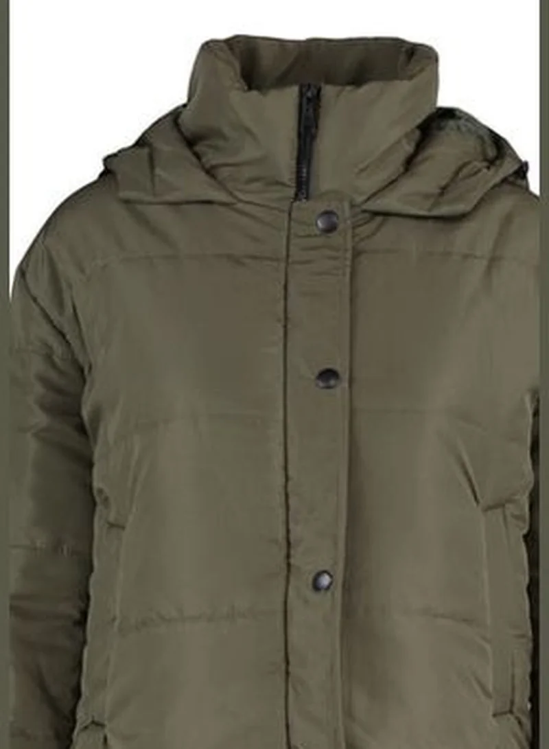 trendyol Khaki Oversize Hooded Zippered Down Jacket TWOAW21MO0144