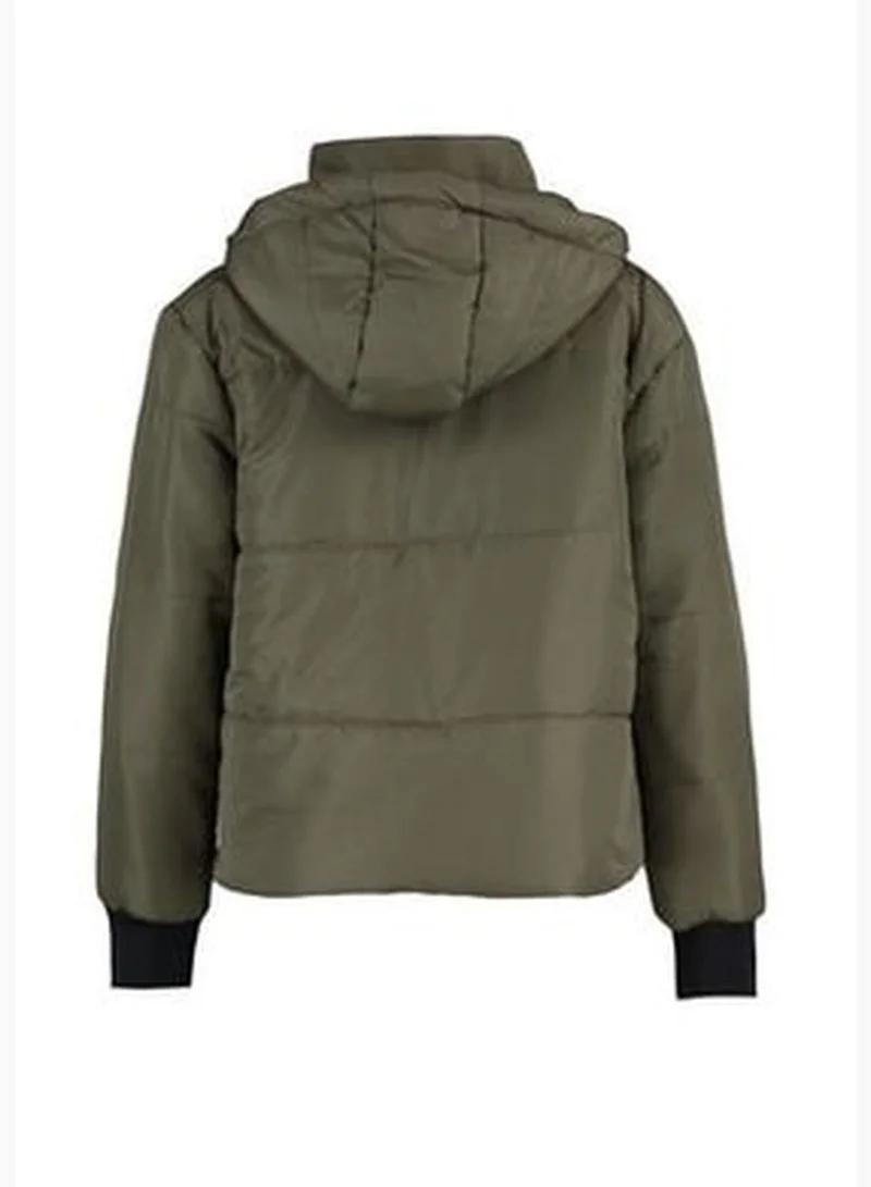 trendyol Khaki Oversize Hooded Zippered Down Jacket TWOAW21MO0144
