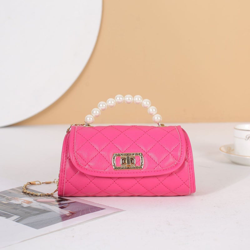 Sweet Rhombus Embroidered Pillow Bag Trendy Pearl Handle Chain Shoulder Bag Mini Portable Mobile Phone Bag Shoulder Bag Batch - Image 1