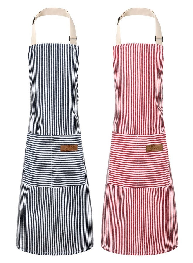 XLSXEXCL 2 Pack Stripes Kid's Apron with 2 Pockets, Cute Kid's Apron for Boys & Girls, Adjustable Chef Apron for Cooking, Cleaning, Painting (Blue+Pink, 45x50cm) - Image 1