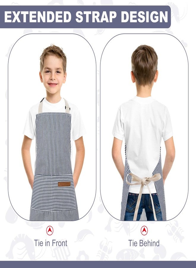 XLSXEXCL 2 Pack Stripes Kid's Apron with 2 Pockets, Cute Kid's Apron for Boys & Girls, Adjustable Chef Apron for Cooking, Cleaning, Painting (Blue+Pink, 45x50cm) - Image 5