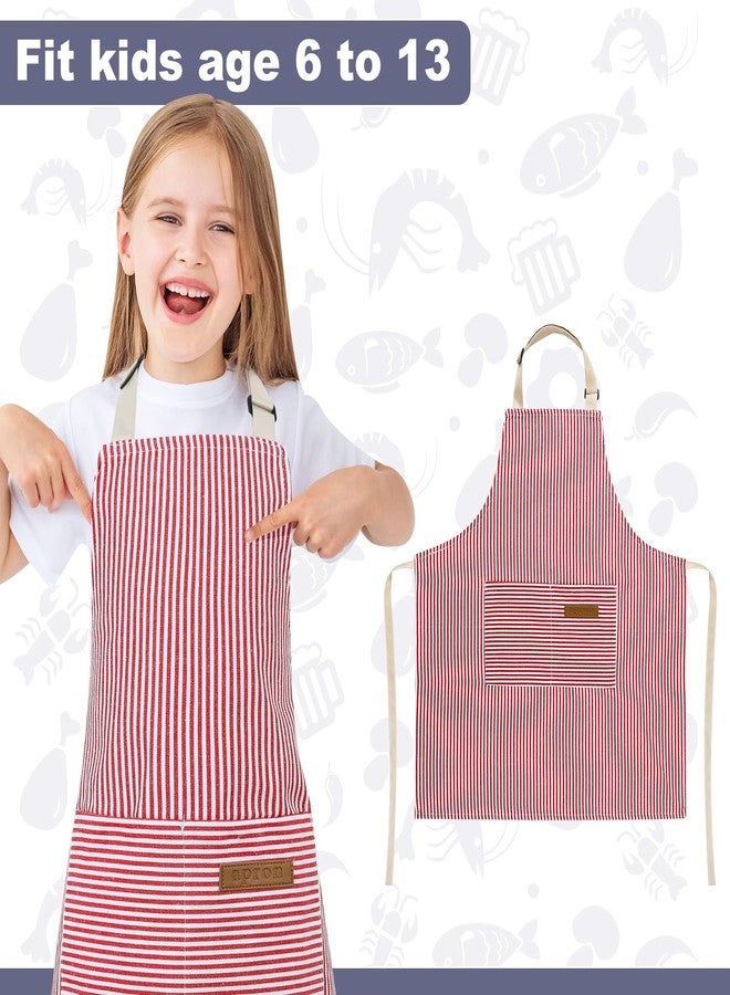 XLSXEXCL 2 Pack Stripes Kid's Apron with 2 Pockets, Cute Kid's Apron for Boys & Girls, Adjustable Chef Apron for Cooking, Cleaning, Painting (Blue+Pink, 45x50cm) - Image 4