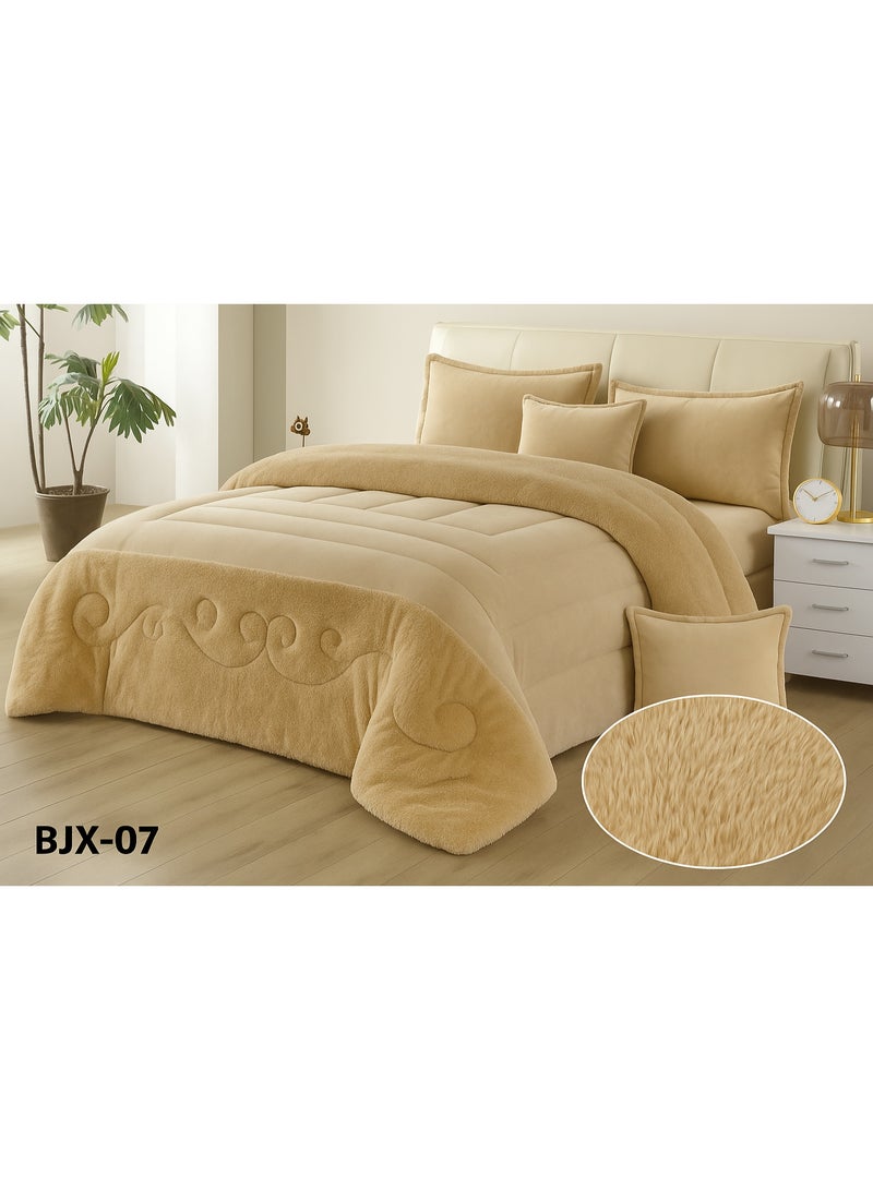 مون مفرش شتوي نفر ونص نظام وجهين (مخمل × فرو) – طقم مفارش 4 قطع يشمل لحاف، شرشف مطاطي، غطاء وسادة وغطاء مخدة، يناسب سرير مقاس 120×200 سم - Image 2