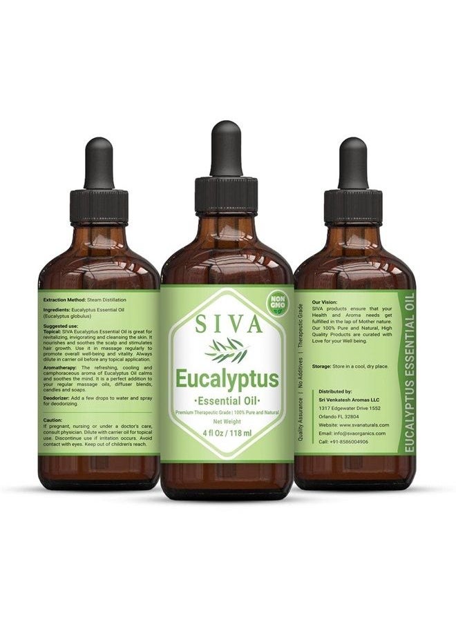 SIVA ORGANICS Siva Eucalyptus Essential Oil 4 Fl Oz with Premium Glass Dropper – 100% Pure, Natural, Undiluted, Therapeutic Grade, Great for Rejuvenated Skin, Hair Care, Diffuser, Aromatherapy, Soaps & Candles  - Image 2