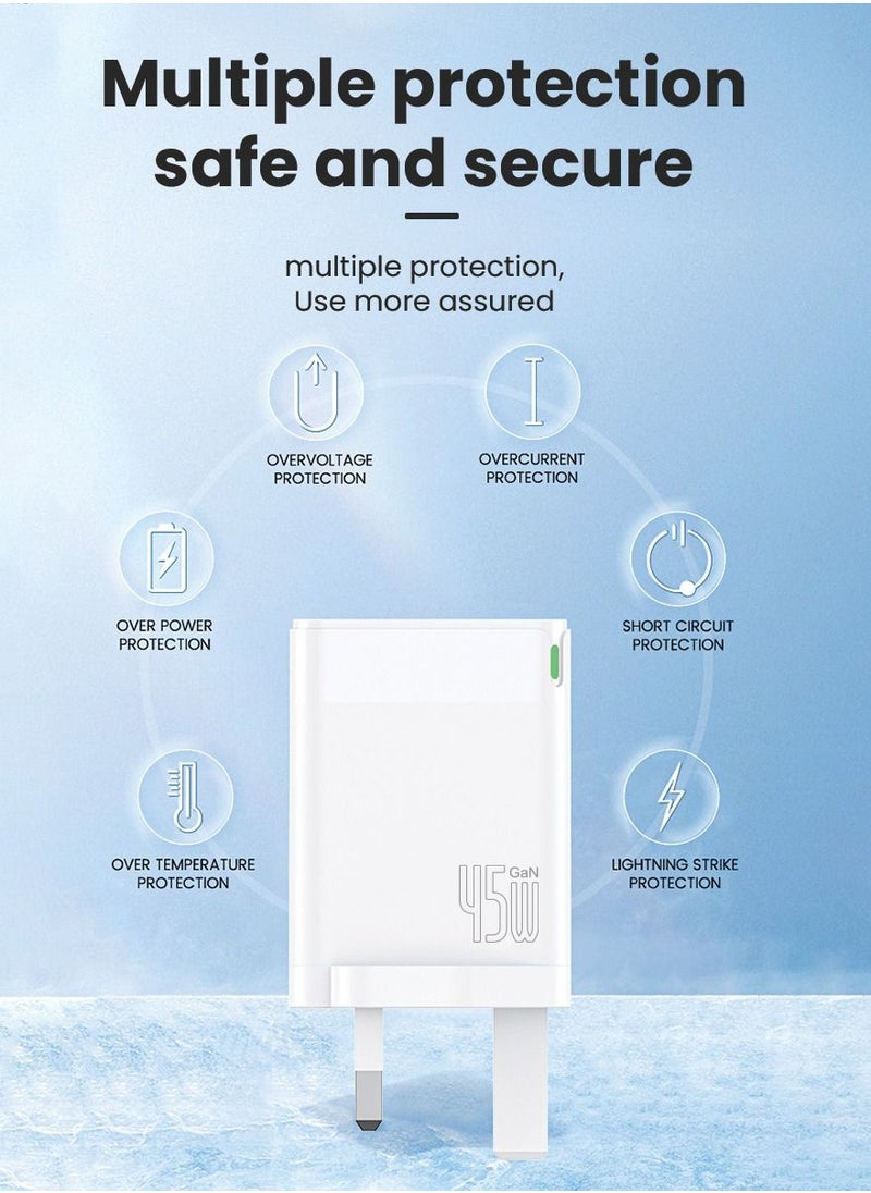 Brave - 45W USB C Fast Charger GaN Compact Smart Travel Wall Charger 2-Port PD 3.0 Type C Power Adapter Compatible with iPhone 15 Pro Max/ Plus/14/13/12/Pro/11/XS/XR/X/8, Samsung Galaxy S22 S21 S20, Pixel 6/6 - Image 1