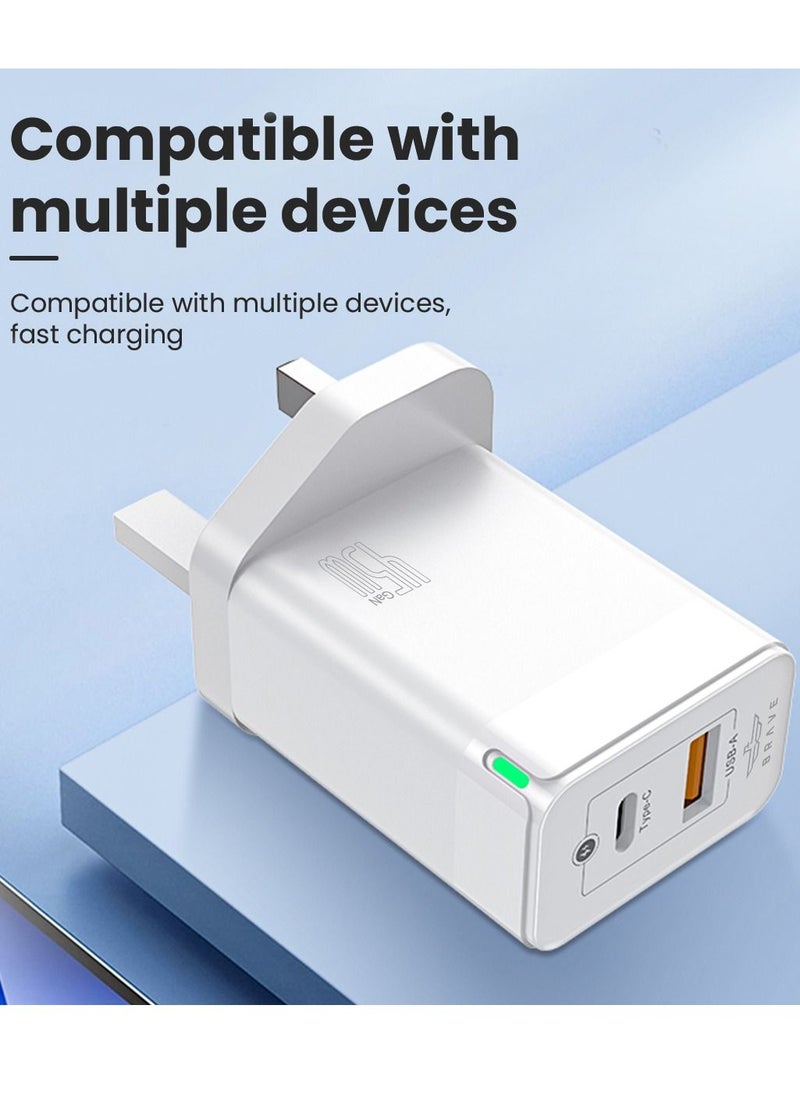 Brave - 45W USB C Fast Charger GaN Compact Smart Travel Wall Charger 2-Port PD 3.0 Type C Power Adapter Compatible with iPhone 15 Pro Max/ Plus/14/13/12/Pro/11/XS/XR/X/8, Samsung Galaxy S22 S21 S20, Pixel 6/6 - Image 1