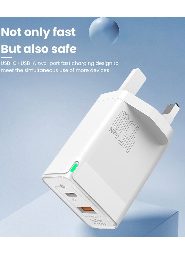 Brave - 45W USB C Fast Charger GaN Compact Smart Travel Wall Charger 2-Port PD 3.0 Type C Power Adapter Compatible with iPhone 15 Pro Max/ Plus/14/13/12/Pro/11/XS/XR/X/8, Samsung Galaxy S22 S21 S20, Pixel 6/6 - Image 1