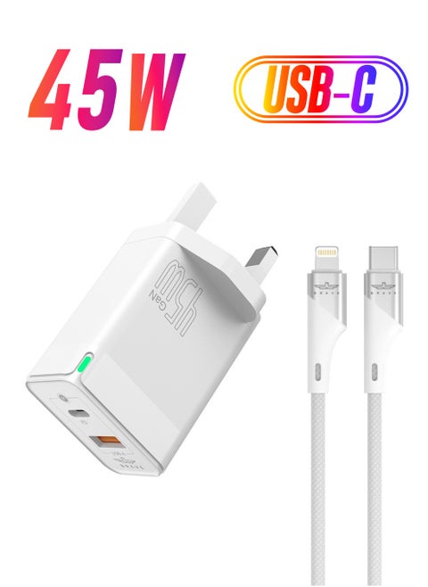 45W USB C Fast Charger GaN Compact Smart Travel Wall Charger 2-Port PD 3.0 Type C Power Adapter Compatible with iPhone 15 Pro Max/ Plus/14/13/12/Pro/11/XS/XR/X/8, Samsung Galaxy S22 S21 S20, Pixel 6/6