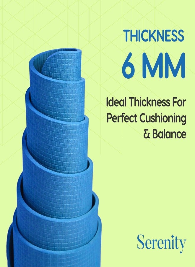 الحكمة والحياة بساط يوغا سيرينيتي اليومي مع حزام حمل للرجال والنساء والأطفال، 6 مم | مصنوع من مادة EVA، سميك للغاية، طويل وعريض، مناسب للتمارين الرياضية المنزلية، واليوغا، والتأمل، والبيلاتس، والتمارين الخارجية | ناعم، سهل الطي، مانع للانزلاق (6 مم، أزرق ملكي) - Image 4