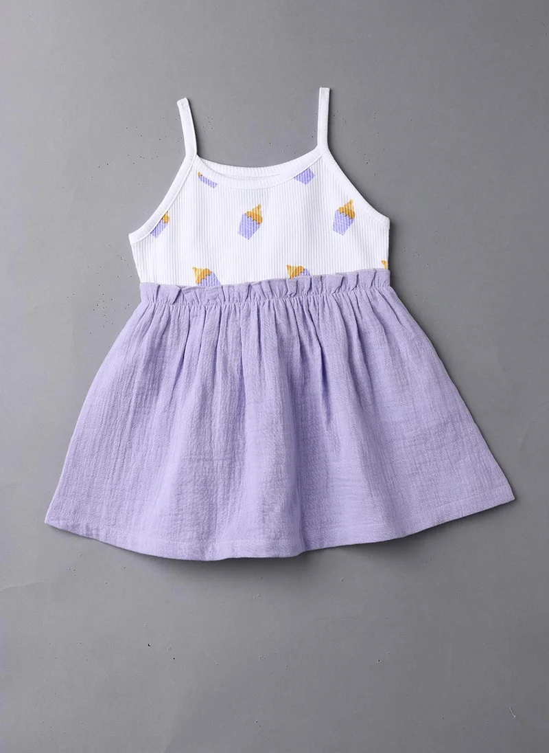 Nautinati Girls' Soft Cotton Strap Sleeves Gathered Waistline Dress