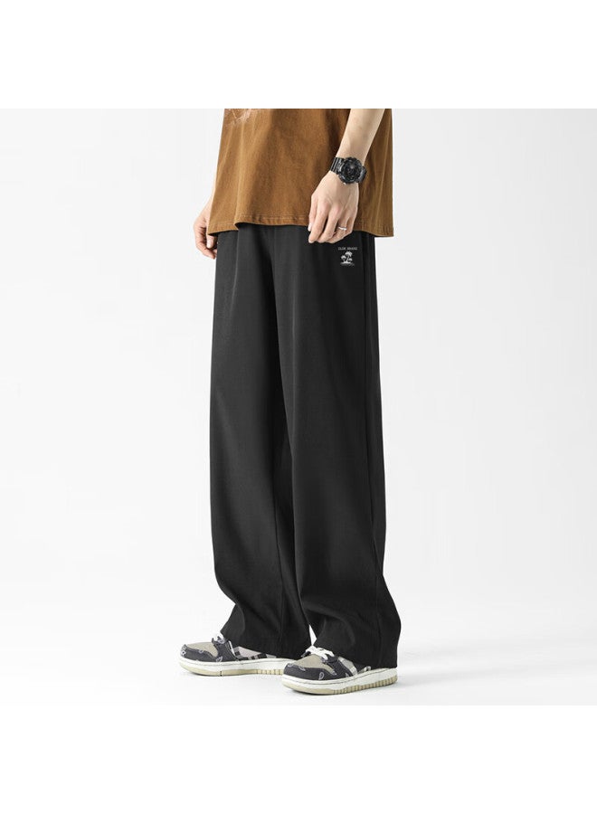 Clor Casual Pants For Men, Spring And Summer Trendy Sports Draping Breathable Loose Wide-leg Straight Trousers Cl01 Black M - Image 2