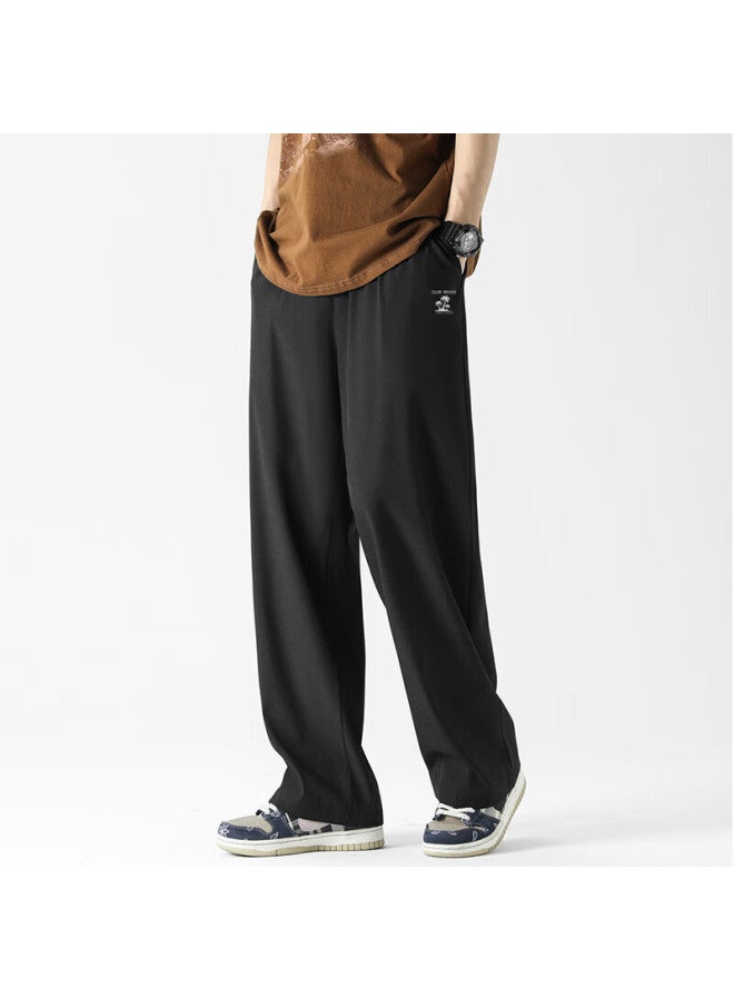 Clor Casual Pants For Men, Spring And Summer Trendy Sports Draping Breathable Loose Wide-leg Straight Trousers Cl01 Black M - Image 4
