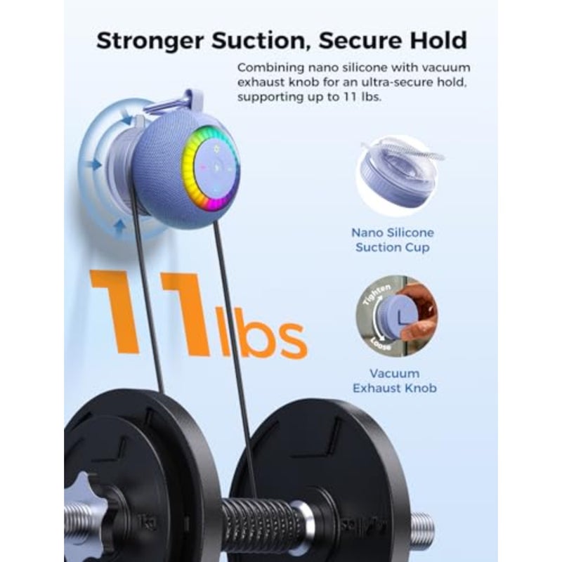 tooth Shower Speaker Waterproof IPX7: Removable Vacuum-Lock Suction Cup, 360° Surround Sound, RGB Light, Portable Wireless Speaker for Beach, Pool, Kayak, Back to School Gifts for Adult Teen - Image 5